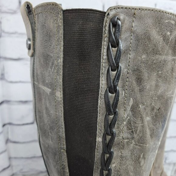 Bussola Knee High Leather Riding Boots Womens 37 US 6.5 Taupe Zipper Distressed - Picture 2 of 16